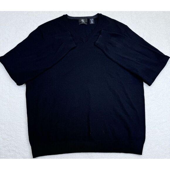 Calvin‎ Klein V-Neck Sweater Black 100% Merino Wool Long Sleeve Mens XL - Picture 1 of 7